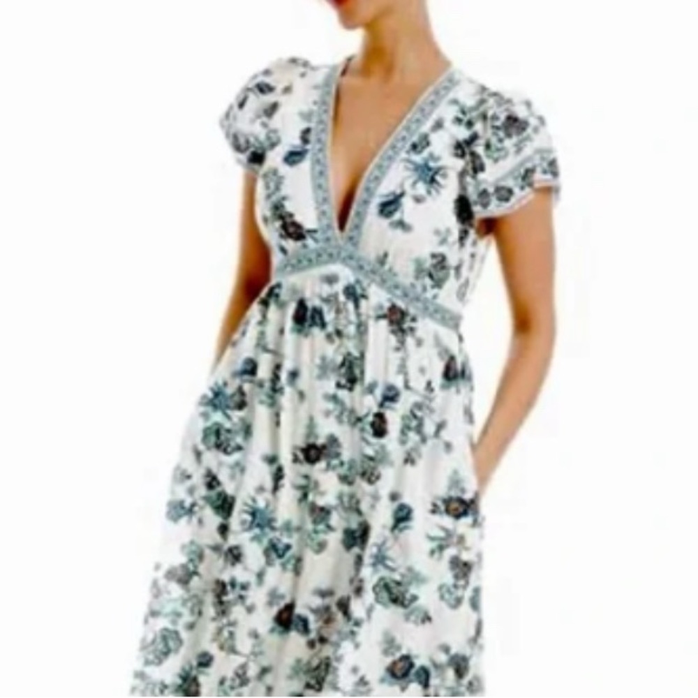 BNWT Max Studio London -Lg.
Blue &  Brown Floral Maxi Dress.